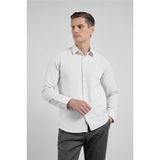 Koyu Bej Kendinden Desenli Sert Yaka Uzun Kol Cepsiz Slim Fit Pamuklu Gömlek 1004255283