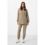 Koyu Bej O Yaka Basic Oversize Kadın Eşofman Tunik Takım - 95347 - L