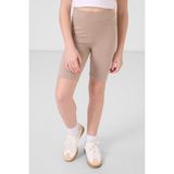 Koyu Bej Pamuklu Kısa Paça Standart Fit Basic Kız Çocuk Tayt - 75188 - 8 - 9 Yaş