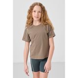 Koyu Bej Pamuklu O Yaka Oversize Fit Basic Kız Çocuk T-Shirt - 75182 - 10 - 11 Yaş