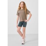 Koyu Bej Pamuklu O Yaka Oversize Fit Basic Kız Çocuk T-Shirt - 75182 - 12 - 13 Yaş