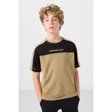 Koyu Bej Pamuklu Yumuşak Dokulu Oversize Fit Nakışlı Erkek Çocuk T-Shirt - 11290