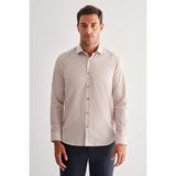 Koyu Bej Yarım İtalyan Yaka Uzun Kol Slim Fit Pamuklu Gömlek 1004255180