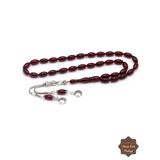 Koyu Bordo Arpa Kesim Gümüş Ay yıldız Püsküllü Sıkma Kehribar Tesbih 201024955