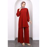 Koyu Bordo Bürümcük Tunik Pantolonlu Takım