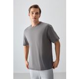 Koyu Gri %100 Pamuk Kalın Yumuşak Dokulu Oversize Fit Basic Erkek T-Shirt - 88353