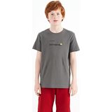 Koyu Gri Baskı Detaylı O Yaka Standart Kalıp Erkek Çocuk T-Shirt - 11117