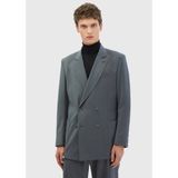 Koyu Gri Çizgili Oversize Fit %100 Yün Takım Elbise - 48 - 6 Drop