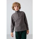 Koyu Gri Kalın Yumuşak Dokulu Standart Fit Nakışlı Polar Erkek Çocuk Sweatshirt - 11221