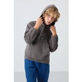 Koyu Gri Kalın Yumuşak Dokulu Standart Fit Nakışlı Polar Erkek Çocuk Sweatshirt - 11230