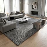 Koyu Gri Modern Geometrik Desenli Dijital Baskılı Kaymaz Tabanlı Yıkanabilir Antibakteriyel Halı