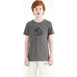 Koyu Gri Nakış İşleme Detaylı O Yaka Standart Kalıp Erkek Çocuk T-Shirt - 11115