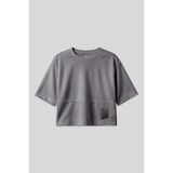 Koyu Gri Nefes Alan Dokulu İnce Esnek Oversize Fit Performans Kadın T-Shirt - 97284