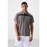 Koyu Gri Nefes Alan Dokulu İnce Esnek Standart Fit Polo Yaka Erkek Performans T-Shirt - 88392