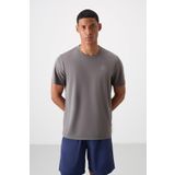 Koyu Gri O Yaka Standart Kalıp Logo Desenli Aktif Spor Erkek T-Shirt - 88255