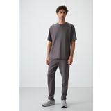 Koyu Gri Pamuklu Kalın Yumuşak Dokulu Oversize Fit Basic Erkek Eşofman Takım - 85251 | S