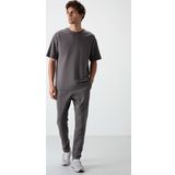 Koyu Gri Pamuklu Kalın Yumuşak Dokulu Oversize Fit Basic Erkek Eşofman Takım - 85251