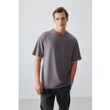 Koyu Gri Pamuklu Kalın Yumuşak Dokulu Oversize Fit Basic Erkek T-Shirt - 88377