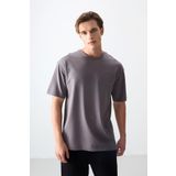 Koyu Gri Pamuklu Kalın Yumuşak Dokulu Oversize Fit Basic Erkek T-Shirt - 88378