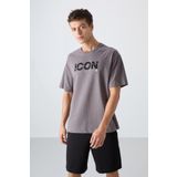 Koyu Gri Pamuklu Kalın Yumuşak Dokulu Oversize Fit Baskılı Erkek T-Shirt - 88331