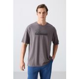 Koyu Gri Pamuklu Kalın Yumuşak Dokulu Oversize Fit Baskılı Erkek T-Shirt - 88334