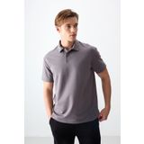 Koyu Gri Pamuklu Kalın Yumuşak Dokulu Polo Yaka Oversize Fit Basic Erkek T- Shirt - 88381