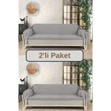 Koyu Gri Pamuklu Kolları Örten 310 cm Koltuk Kanepe Çekyat Örtüsü Önden Saçaklı Kaymaz Çok Amaçlı - 170 x 310 cm