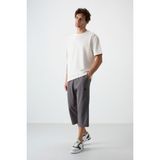 Koyu Gri Pamuklu Yumuşak Dokulu Standart Fit Nakışlı Erkek Kapri - 83102 - 2XL