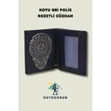 Koyu Gri Polis Rozetli Cüzdan