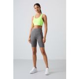 Koyu Gri Polyester Esnek Standart Fit Performans Kadın Biker Tayt - 91013