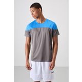 Koyu Gri Polyester Nefes Alan Dokulu İnce Esnek Standart Fit Erkek Performans T-Shirt - 88386