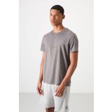 Koyu Gri Polyester Nefes Alan Dokulu İnce Esnek Standart Fit Erkek Performans T-Shirt - 88391