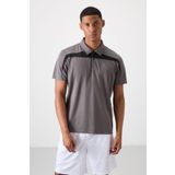 Koyu Gri Polyester Nefes Alan Dokulu İnce Esnek Standart Fit Polo Yaka Erkek Performans T-Shirt - 88392