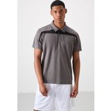 Koyu Gri Polyester Nefes Alan Dokulu İnce Esnek Standart Fit Polo Yaka Erkek Performans T-Shirt - 88