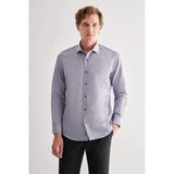 Koyu Gri Yarım İtalyan Yaka Uzun Kol Slim Fit Pamuklu Gömlek 1004255180