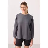Koyu Gri Yumuşak Dokulu O Yaka Rahat Form Kadın Tunik Sweatshirt - 97305