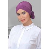 Koyu Gül K. Pratik Hazır Geçmeli Tesettür Bone Sandy Kumaş Fiyonklu Çift Taraflı Tek Çapraz 1833 21