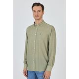 Koyu Haki Uzun Kol Baskılı Cepsiz Keten Casual Slim Fit Gömlek 1004250112