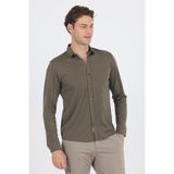 Koyu Haki Uzun Kol Düz Örme Polo Yaka Cepsiz Esnek Classic Slim Fit Gömlek 1004250153_720 - XL