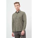 Koyu Haki Uzun Kol Yarım İtalyan Yaka Cepsiz Pamuklu Classic Slim Fit Gömlek 1004245222
