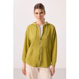 Koyu Hardal Yumuşak Dokulu Kapüşonlu Oversize Kadın Tunik Sweatshirt - 97302