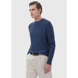 Koyu Indigo Bisiklet Yaka Jakarlı Yün Karışımlı Triko Kazak - Koyu İndigo - 2XL