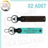 Koyu Kahve-Turkuaz, Motor Sevene Özel, İsim Plaka ve B Rh (-) Kan Grubu Yazılı 2'li Set Anahtarlık