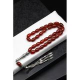 Koyu Kahverengi Akik Doğal Taş Tesbih 8 X 11 Mm Arpa Kesim - Tsb-0517