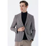 Koyu Kahverengi Ekoseli Örme Kırlangıç Yaka Çift Yırtmaç 6 Drop Slim Fit Klasik Ceket 1002235110