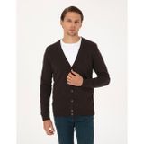 Koyu Kahverengi Slim Fit Basic Düğmeli Triko Hırka