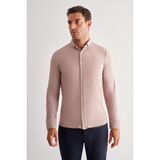Koyu Kahverengi Smart Düğmeli Yaka Uzun Kol Cepsiz Slim Fit Casual Gömlek 1004255165 - 2XL