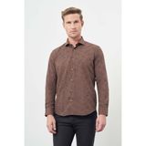 Koyu Kahverengi Uzun Kol Yarım İtalyan Yaka Cepsiz Pamuklu Classic Slim Fit Gömlek 1004245222 - 2XL