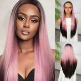 Koyu Kestane Pembe Ombreli Fiber Sen Tül Peruk
