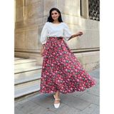Koyu Kiraz Desenli Kloş Balon Etek - Kırmızı - L - XL